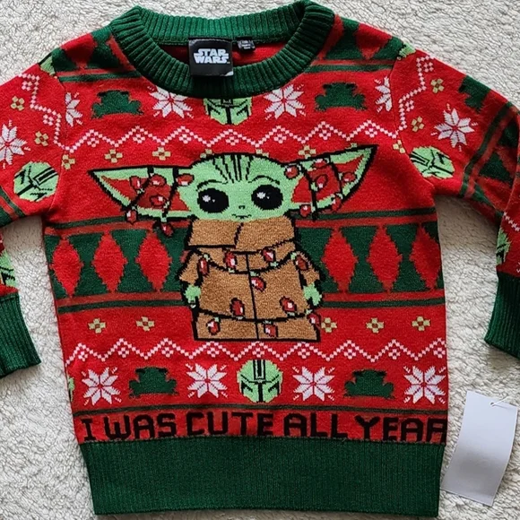 NEW toddler Boys / Girls Star Wars Christmas baby Yoda Pullover ugly sweater - Picture 3 of 3